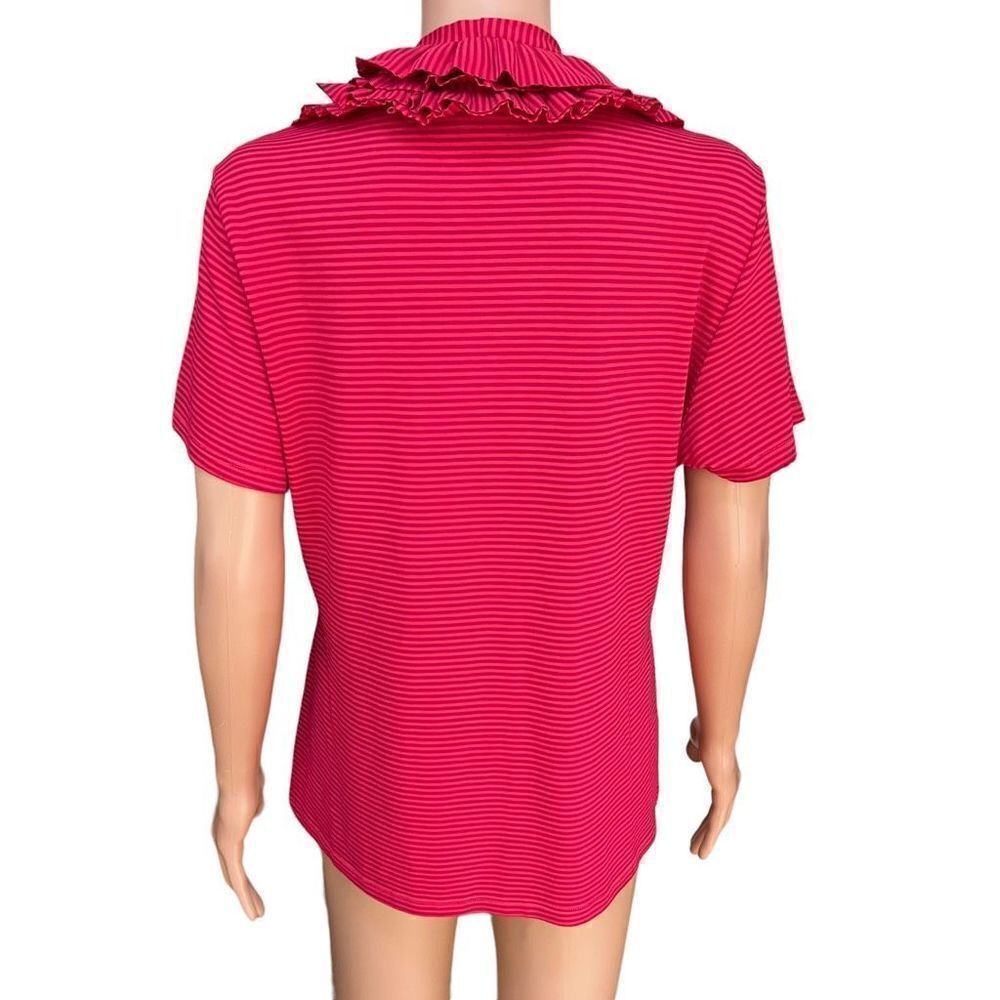 Soft Surroundings Shirt Top blouse Women Size L pink Stripe Ruffle Stretch - Picture 3 of 6